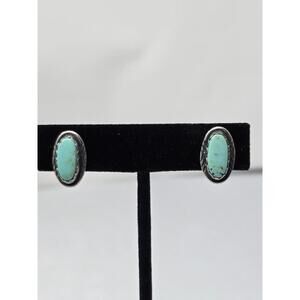 Native American Sterling Silver Turquoise Clip Earrings